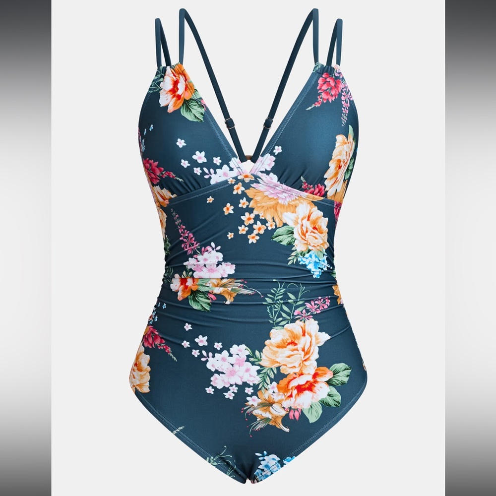Tropical Navy Floral Cutout One-Piece